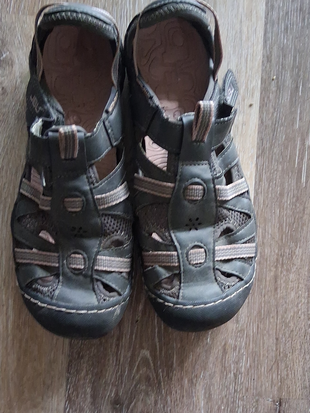 JBU Kids Closed-Toe Sandals in Brown and Tan Accent